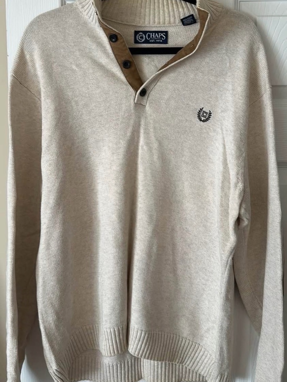 Chaps Men’s Cream Zip-Neck Sweater with Contrast Trim